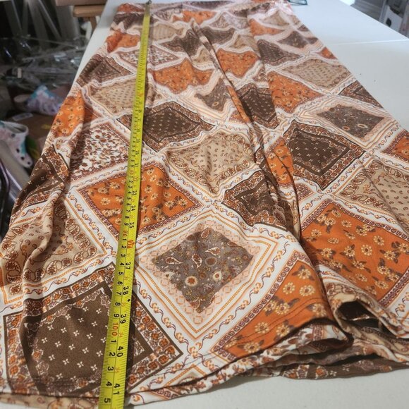 Earthbound Trading Co. XXL Geometric Patchwork Maxi Skirt Orange & Brown - Picture 5 of 9